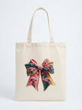 Flamingo Bow Embroidered Canvas Tote Bag